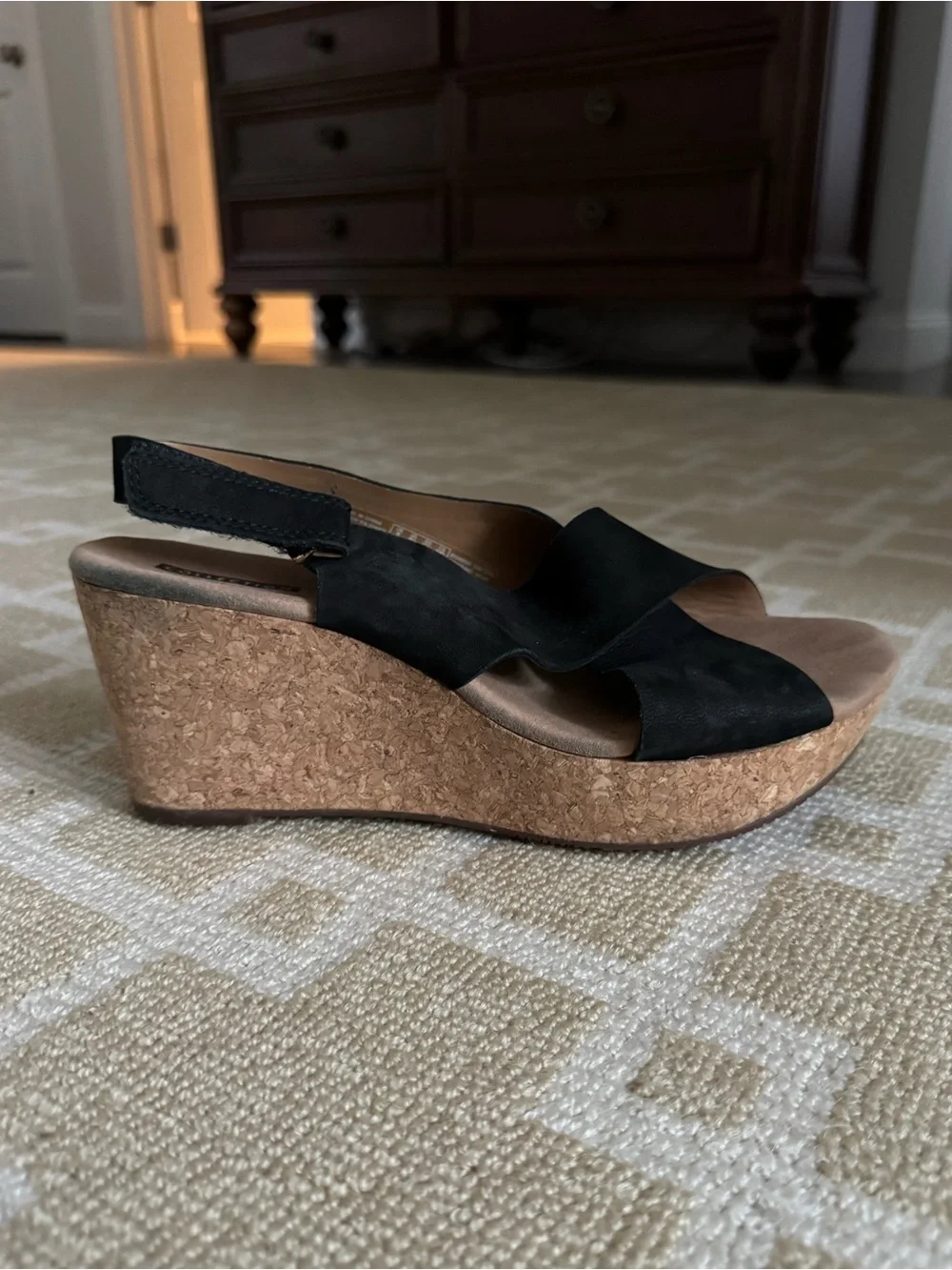 Clarks Annadel Eirwyn Nubuck Cork Wedge Sandals Summer Shoes Black 8.5
